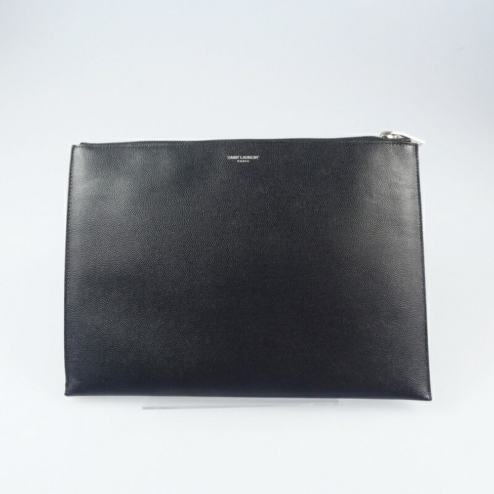 SAINT LAURENT Clutch Bag Grain Textured Leather Black - Picture 2 of 15